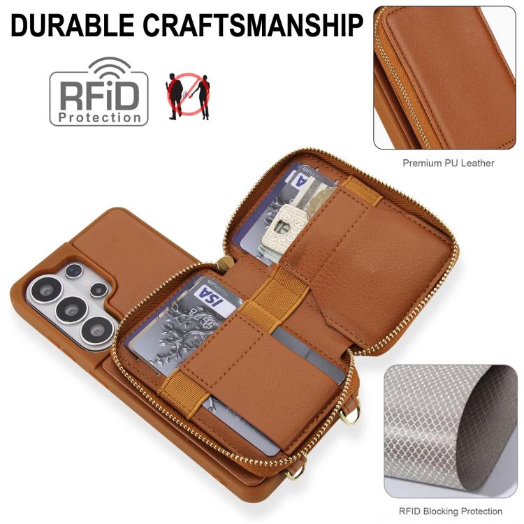 For Samsung Galaxy S26 Ultra 5G Crossbody Zipper RFID Card Bag Phone Case