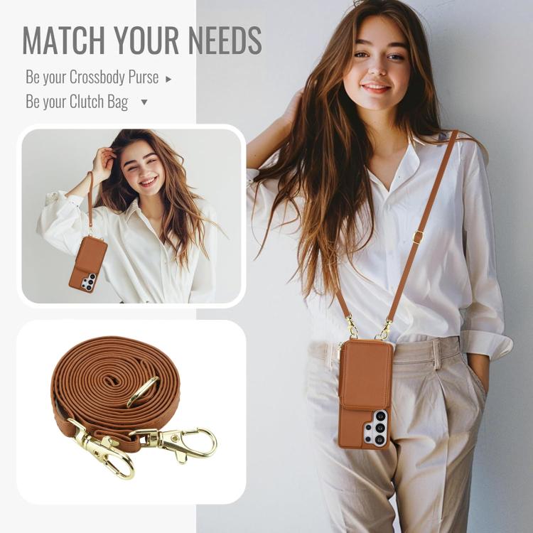 For Samsung Galaxy S26 Ultra 5G Crossbody Zipper RFID Card Bag Phone Case