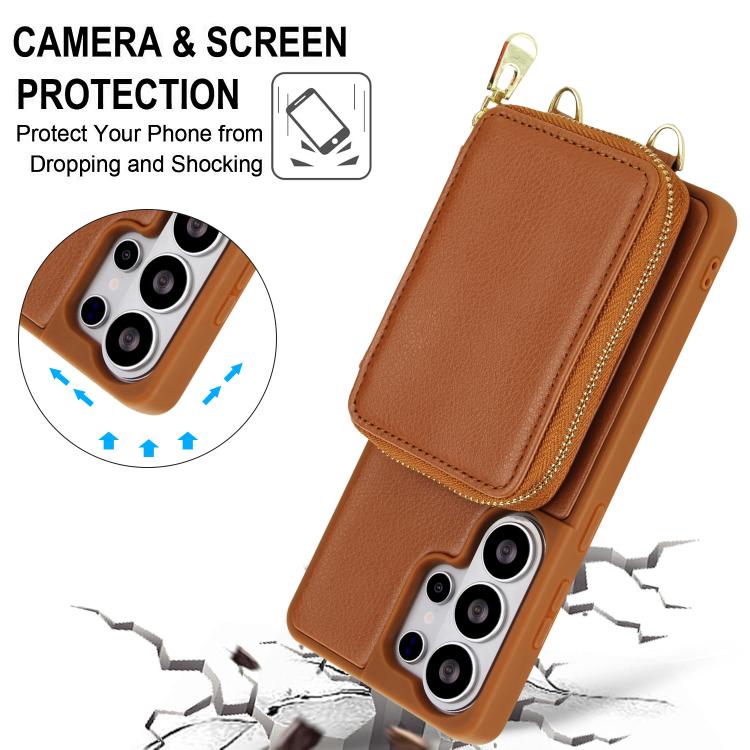 For Samsung Galaxy S26 Ultra 5G Crossbody Zipper RFID Card Bag Phone Case