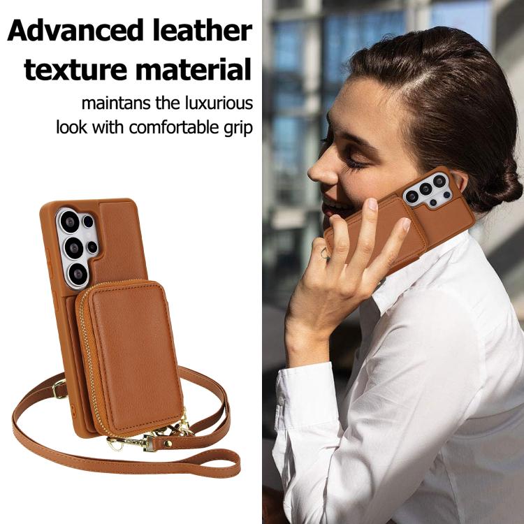 For Samsung Galaxy S26 Ultra 5G Crossbody Zipper RFID Card Bag Phone Case
