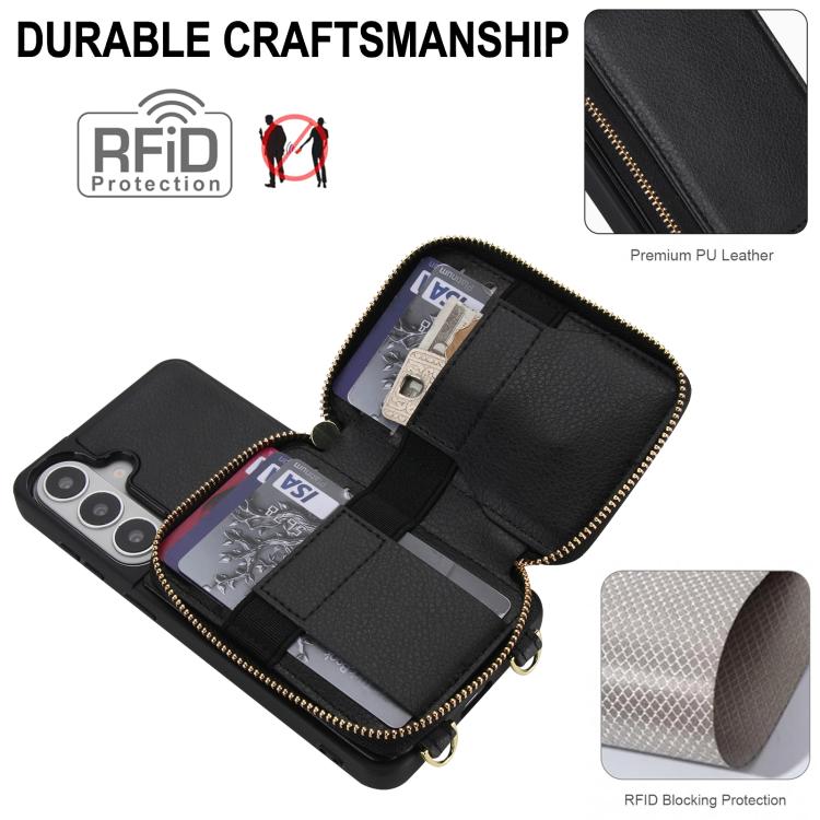 For Samsung Galaxy S26 5G Crossbody Zipper RFID Card Bag Phone Case
