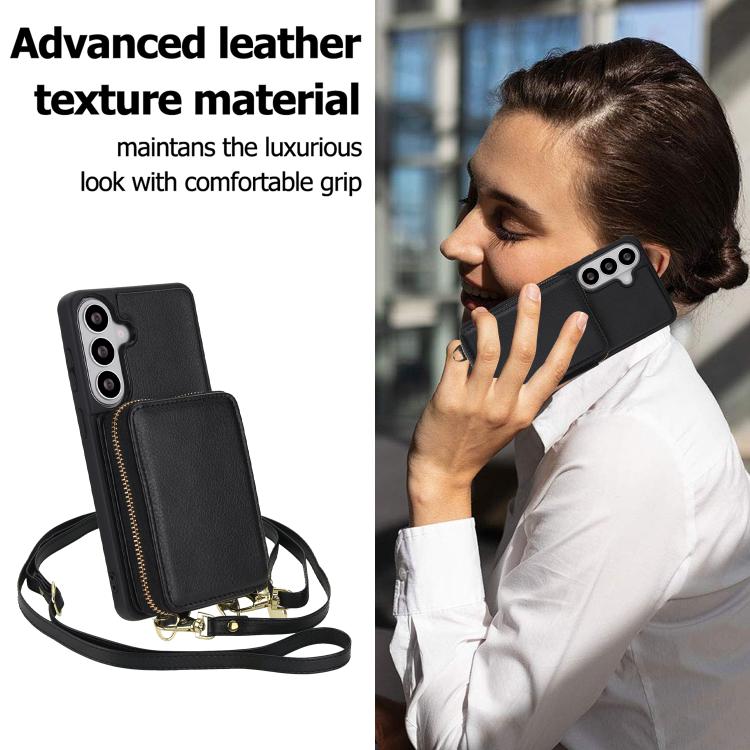 For Samsung Galaxy S26 5G Crossbody Zipper RFID Card Bag Phone Case