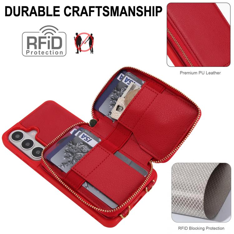 For Samsung Galaxy S26 5G Crossbody Zipper RFID Card Bag Phone Case