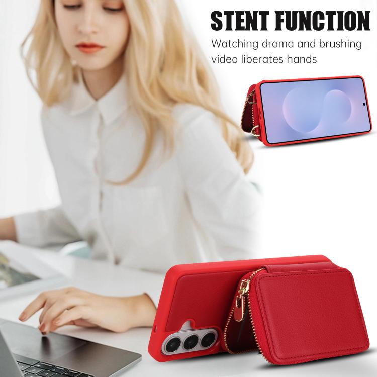 For Samsung Galaxy S26 5G Crossbody Zipper RFID Card Bag Phone Case