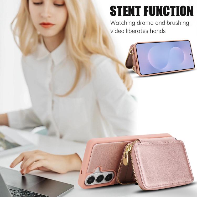 For Samsung Galaxy S26 5G Crossbody Zipper RFID Card Bag Phone Case