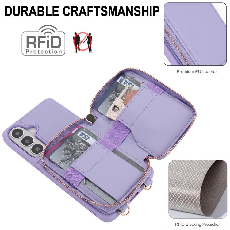 For Samsung Galaxy S26 5G Crossbody Zipper RFID Card Bag Phone Case