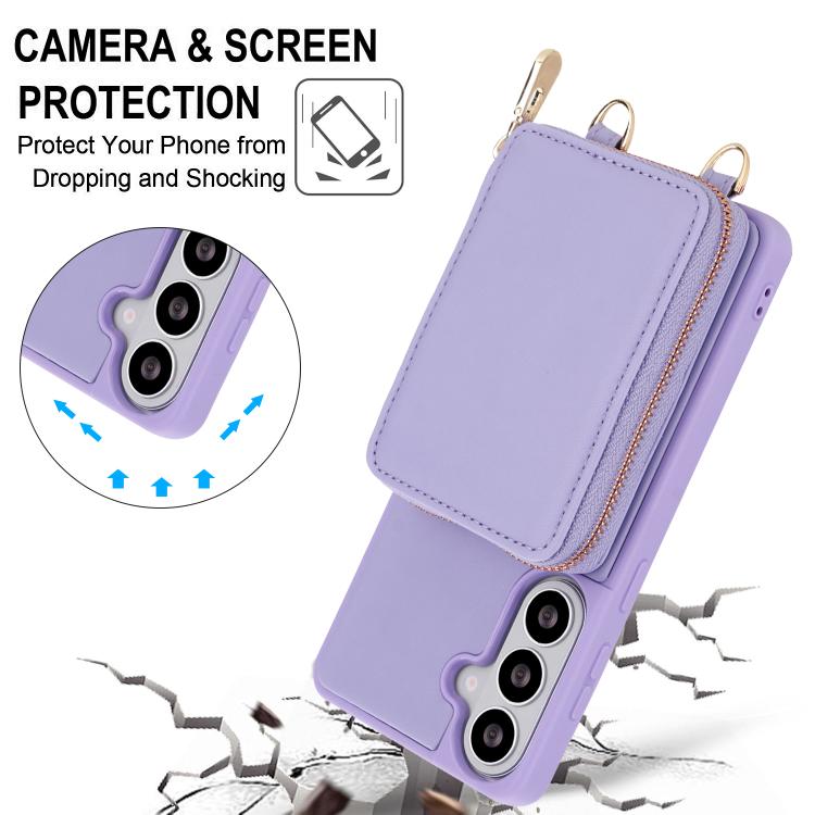 For Samsung Galaxy S26 5G Crossbody Zipper RFID Card Bag Phone Case