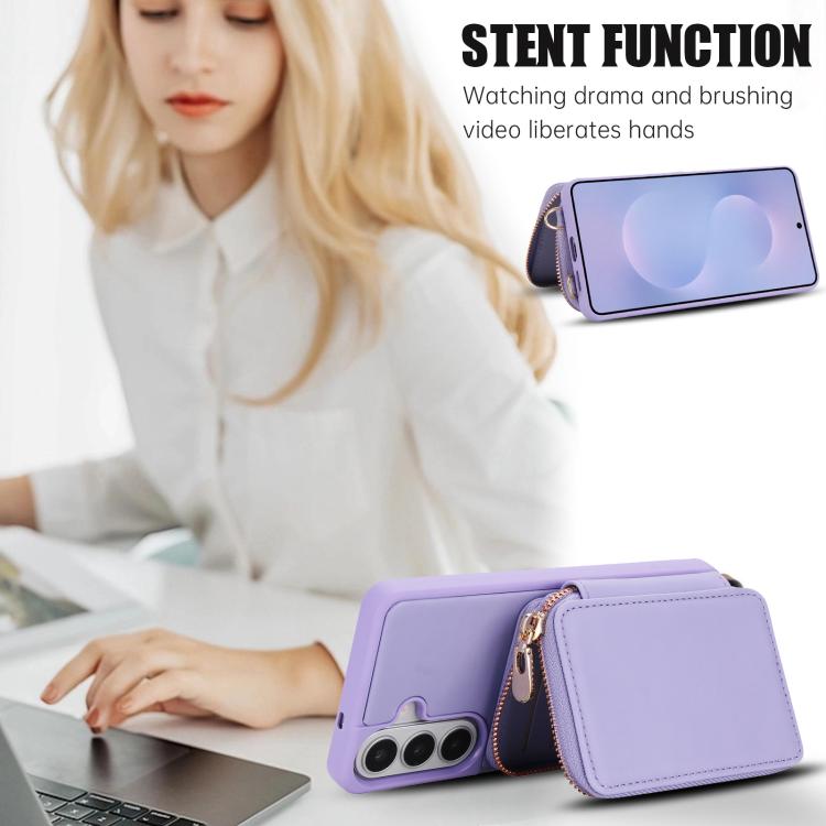 For Samsung Galaxy S26 5G Crossbody Zipper RFID Card Bag Phone Case