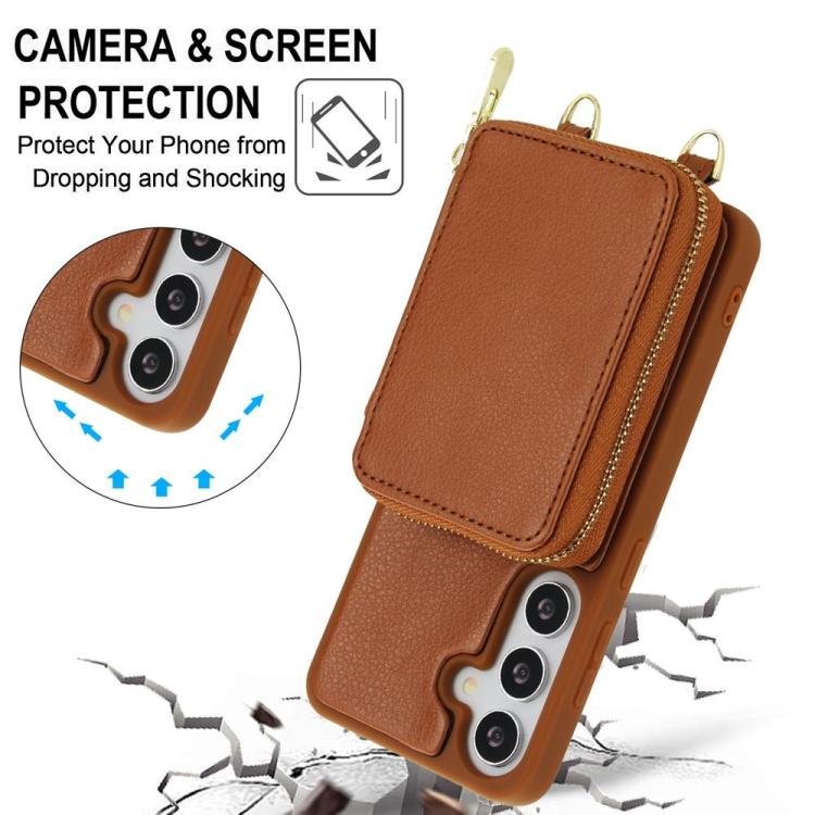 For Samsung Galaxy S26 5G Crossbody Zipper RFID Card Bag Phone Case