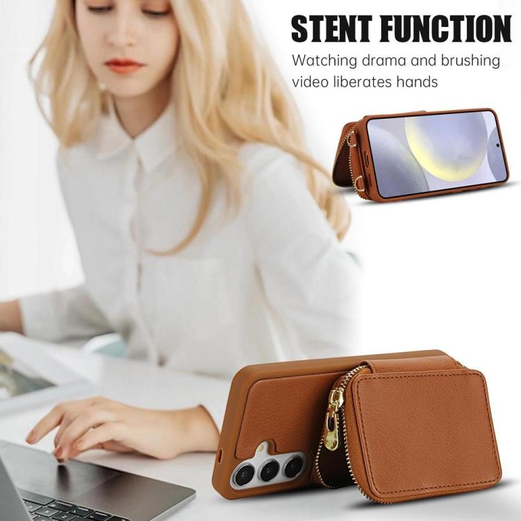For Samsung Galaxy S26 5G Crossbody Zipper RFID Card Bag Phone Case