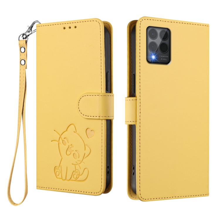 For T-Mobile Revvl 6 Pro 5G / 6X Pro 5G Embossed Heart Cat Leather Phone Case with Hand Strap