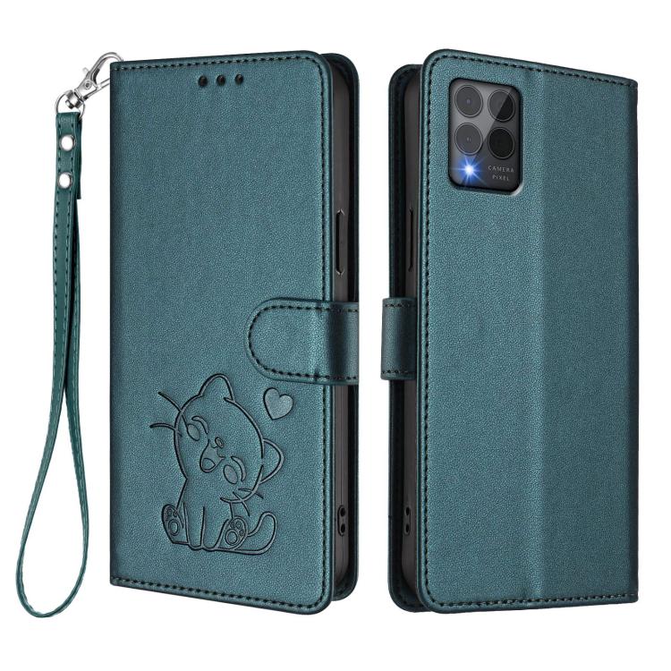 For T-Mobile Revvl 6 Pro 5G / 6X Pro 5G Embossed Heart Cat Leather Phone Case with Hand Strap