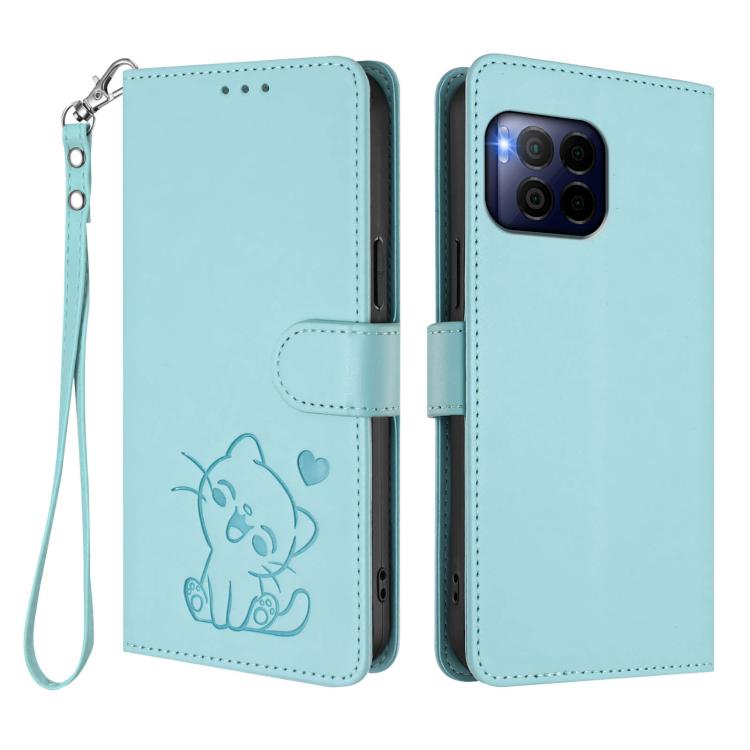 For T-Mobile Revvl 7 Pro / T Phone 2 Pro 5G Embossed Heart Cat Leather Phone Case with Hand Strap
