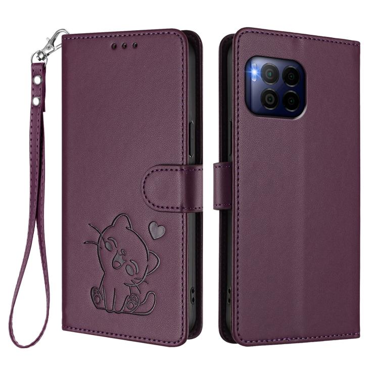 For T-Mobile Revvl 7 Pro / T Phone 2 Pro 5G Embossed Heart Cat Leather Phone Case with Hand Strap