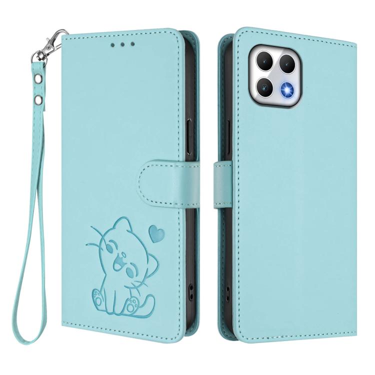 For T-Mobile Revvl 7 / T Phone 2 5G Embossed Heart Cat Leather Phone Case with Hand Strap