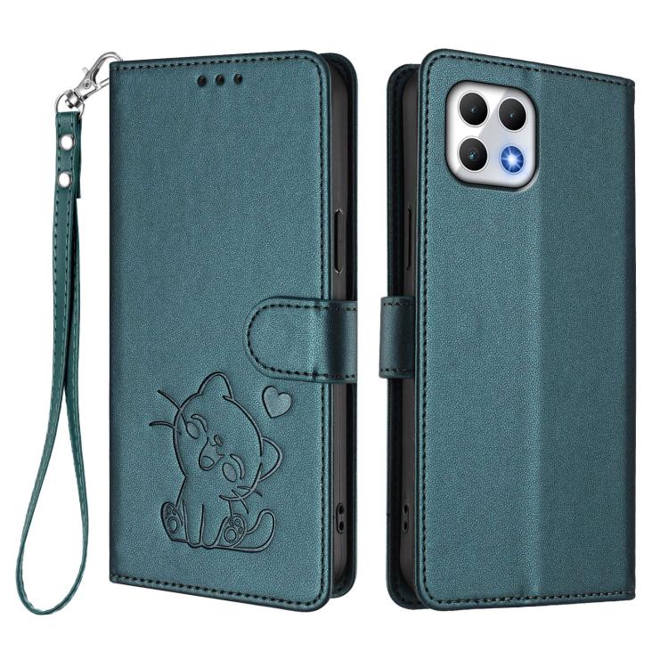 For T-Mobile Revvl 7 / T Phone 2 5G Embossed Heart Cat Leather Phone Case with Hand Strap
