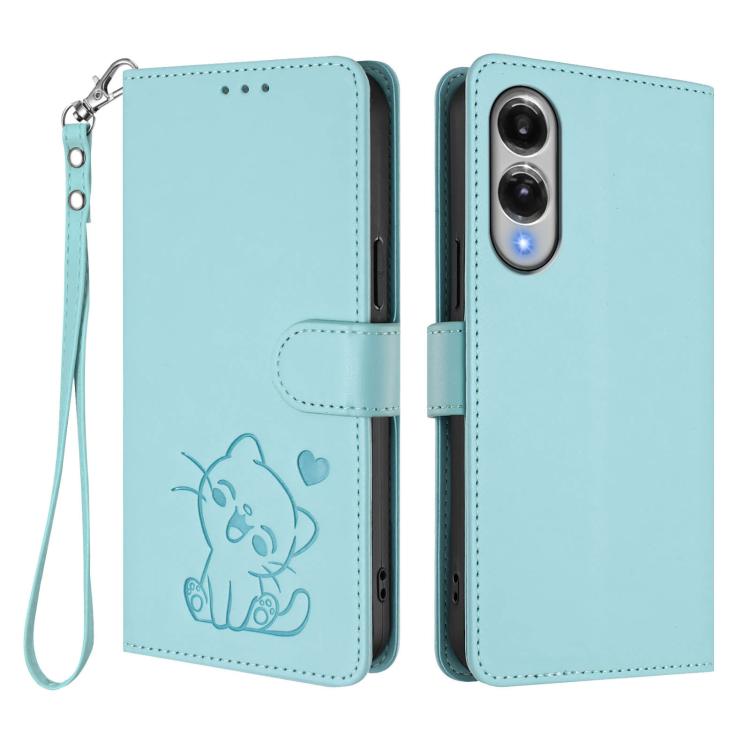 For Samsung Galaxy S25 Edge 5G Embossed Heart Cat Leather Phone Case with Hand Strap