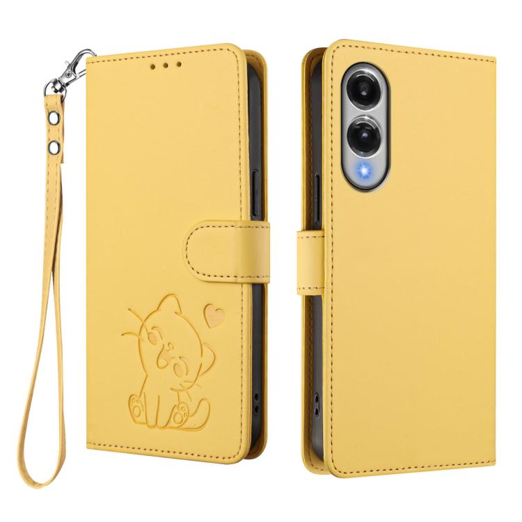 For Samsung Galaxy S25 Edge 5G Embossed Heart Cat Leather Phone Case with Hand Strap