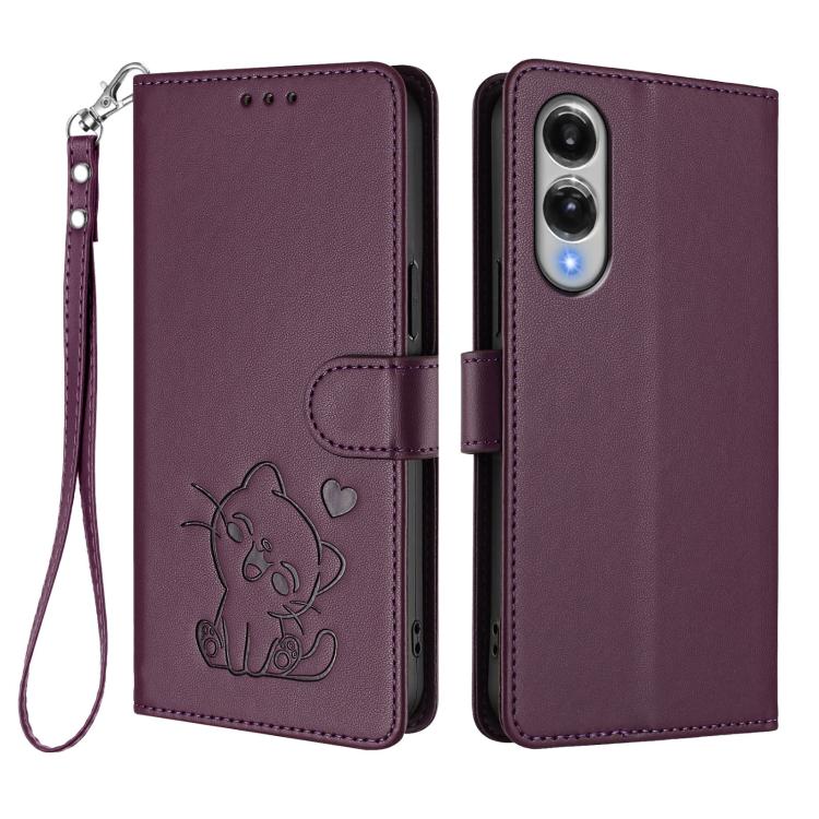 For Samsung Galaxy S25 Edge 5G Embossed Heart Cat Leather Phone Case with Hand Strap