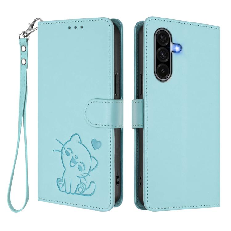 For Samsung Galaxy A56 / A36 5G Embossed Heart Cat Leather Phone Case with Hand Strap