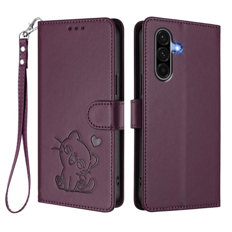 For Samsung Galaxy A56 / A36 5G Embossed Heart Cat Leather Phone Case with Hand Strap