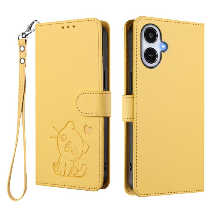 For Samsung Galaxy A25e 5G Embossed Heart Cat Leather Phone Case with Hand Strap