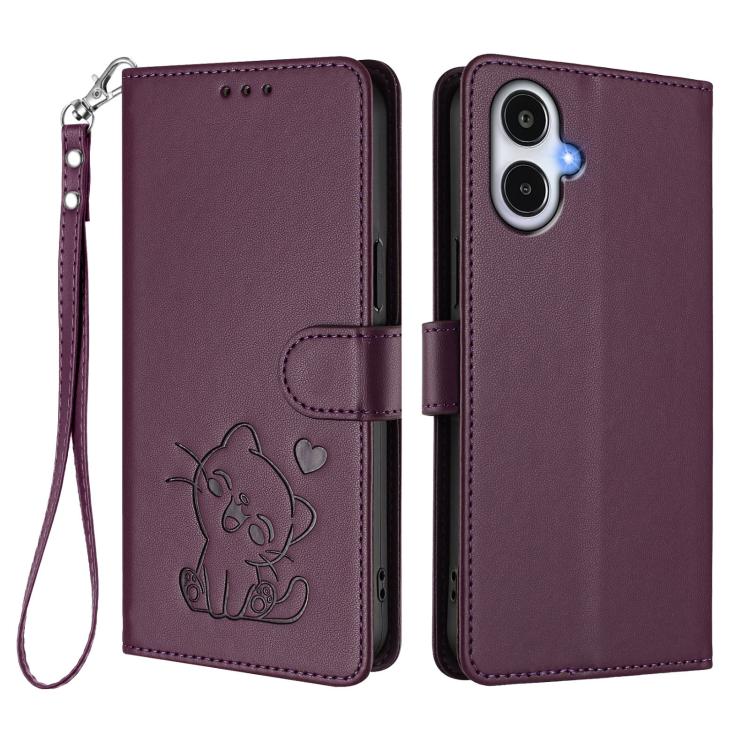 For Samsung Galaxy A25e 5G Embossed Heart Cat Leather Phone Case with Hand Strap