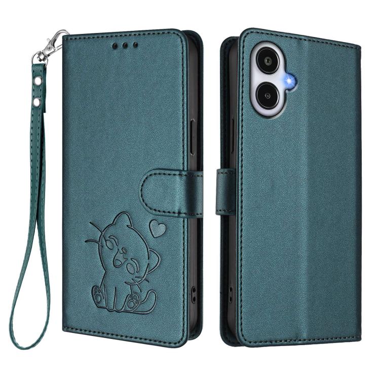For Samsung Galaxy A25e 5G Embossed Heart Cat Leather Phone Case with Hand Strap