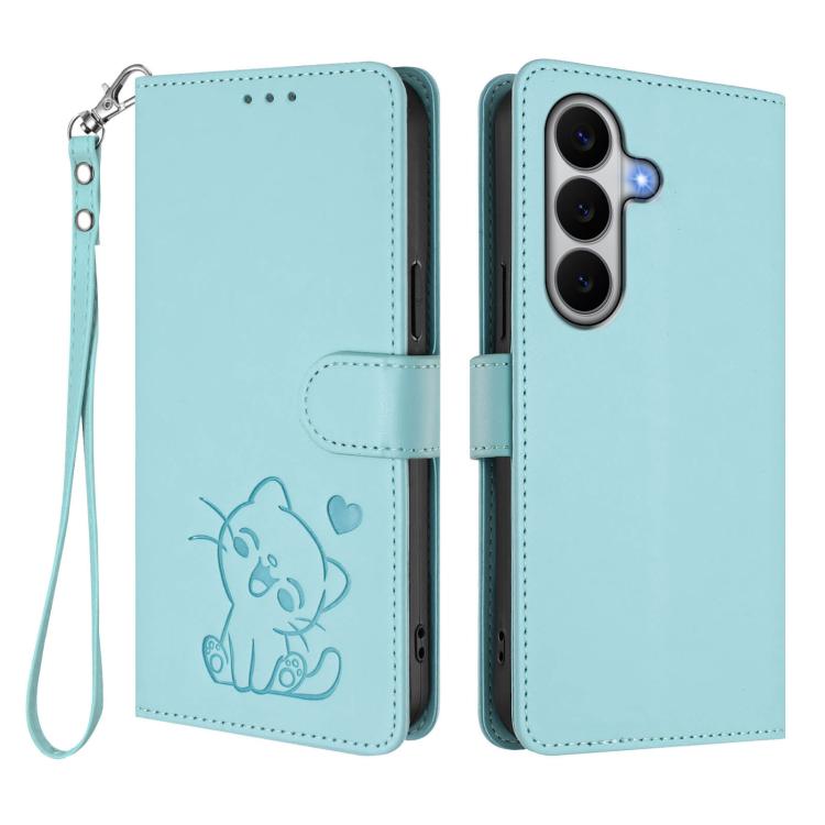 For Galaxy A27 5G Embossed Heart Cat Leather Phone Case with Hand Strap