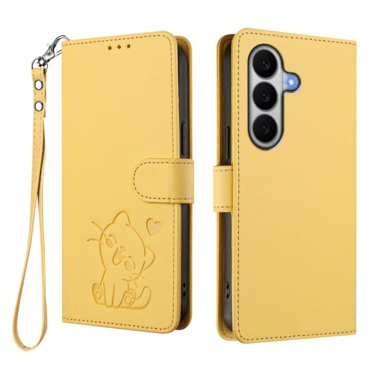 For Galaxy A27 5G Embossed Heart Cat Leather Phone Case with Hand Strap