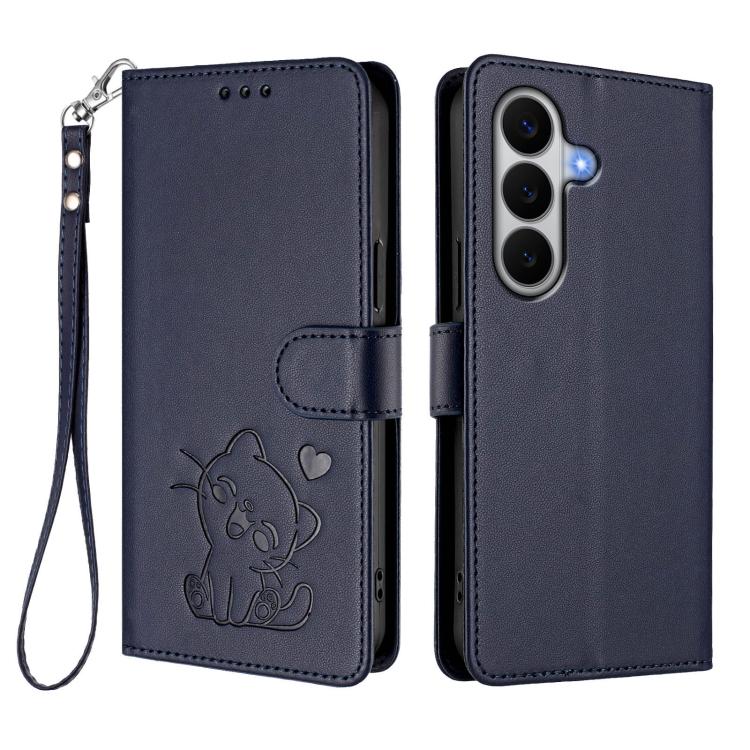 For Galaxy A27 5G Embossed Heart Cat Leather Phone Case with Hand Strap