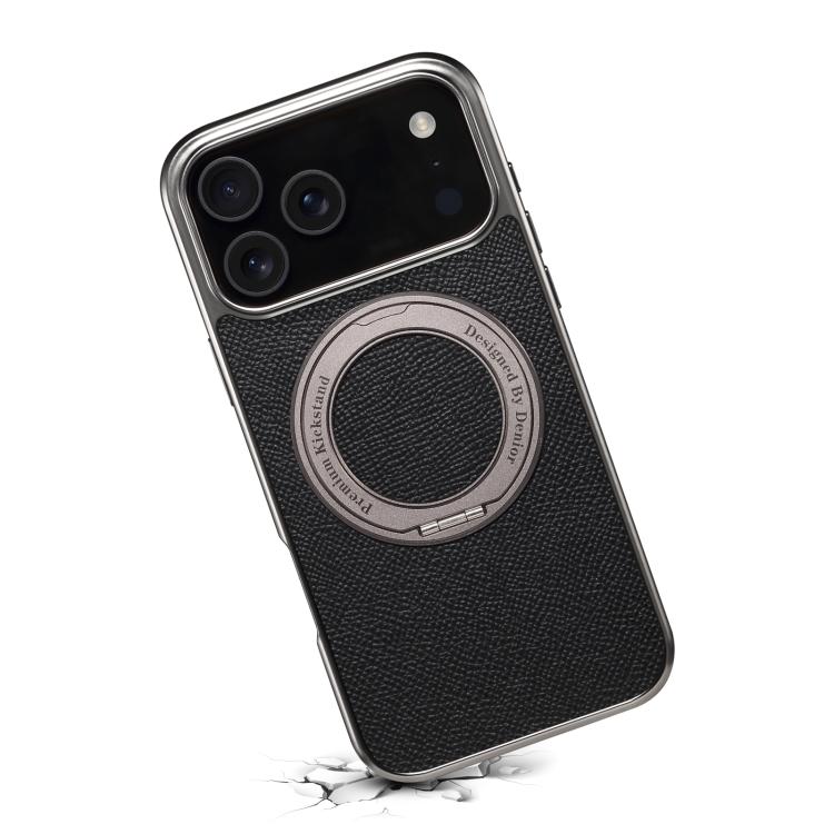 For iPhone 17 Pro Max Denior A23 Magnetic Holder Electroplating Genuine Leather Phone Case