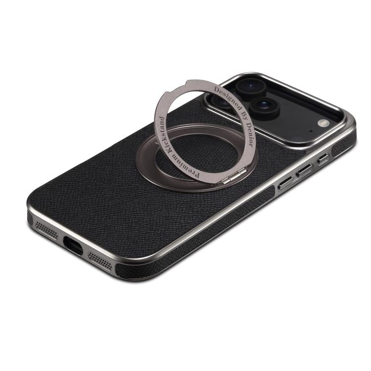 For iPhone 17 Pro Max Denior A23 Magnetic Holder Electroplating Genuine Leather Phone Case