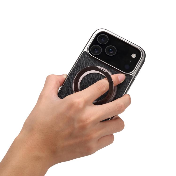 For iPhone 17 Pro Max Denior A23 Magnetic Holder Electroplating Genuine Leather Phone Case