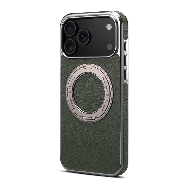 For iPhone 17 Pro Max Denior A23 Magnetic Holder Electroplating Genuine Leather Phone Case