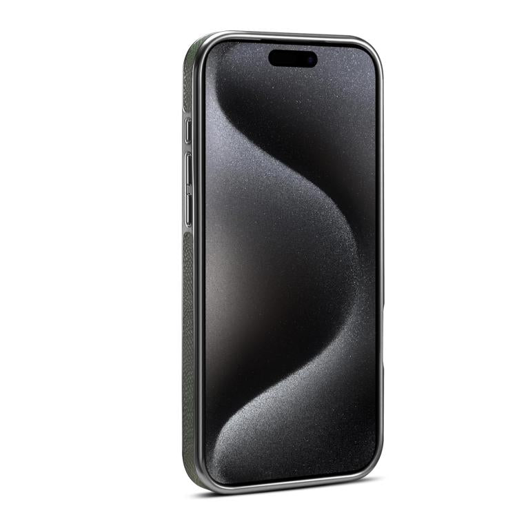 For iPhone 17 Pro Max Denior A23 Magnetic Holder Electroplating Genuine Leather Phone Case