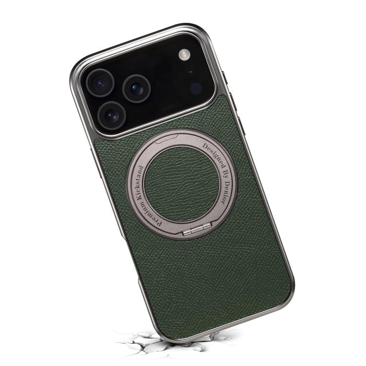For iPhone 17 Pro Max Denior A23 Magnetic Holder Electroplating Genuine Leather Phone Case