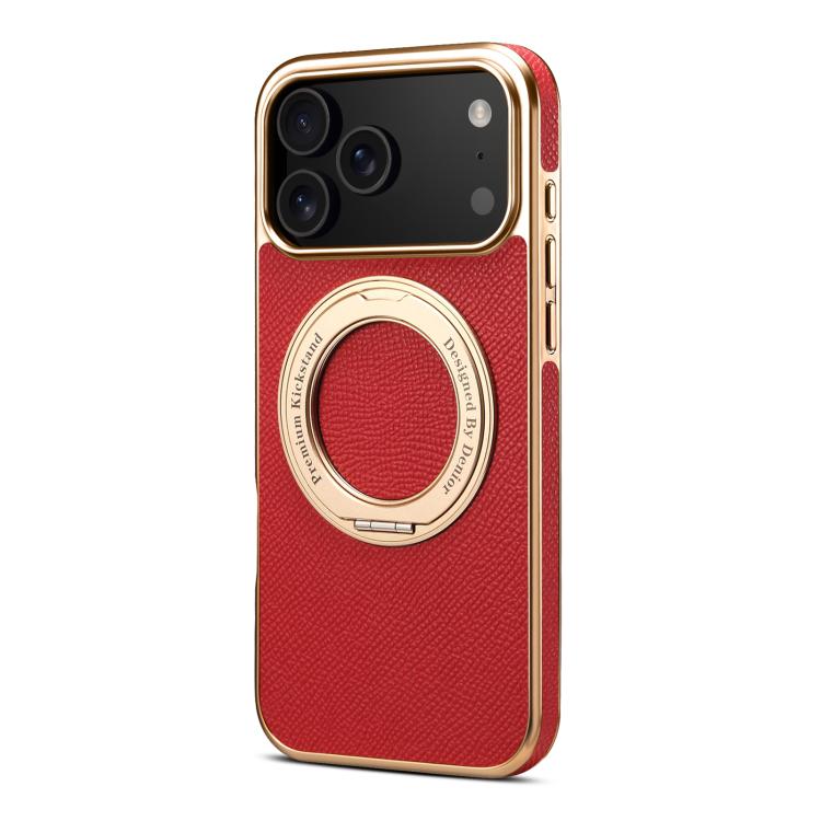 For iPhone 17 Pro Max Denior A23 Magnetic Holder Electroplating Genuine Leather Phone Case