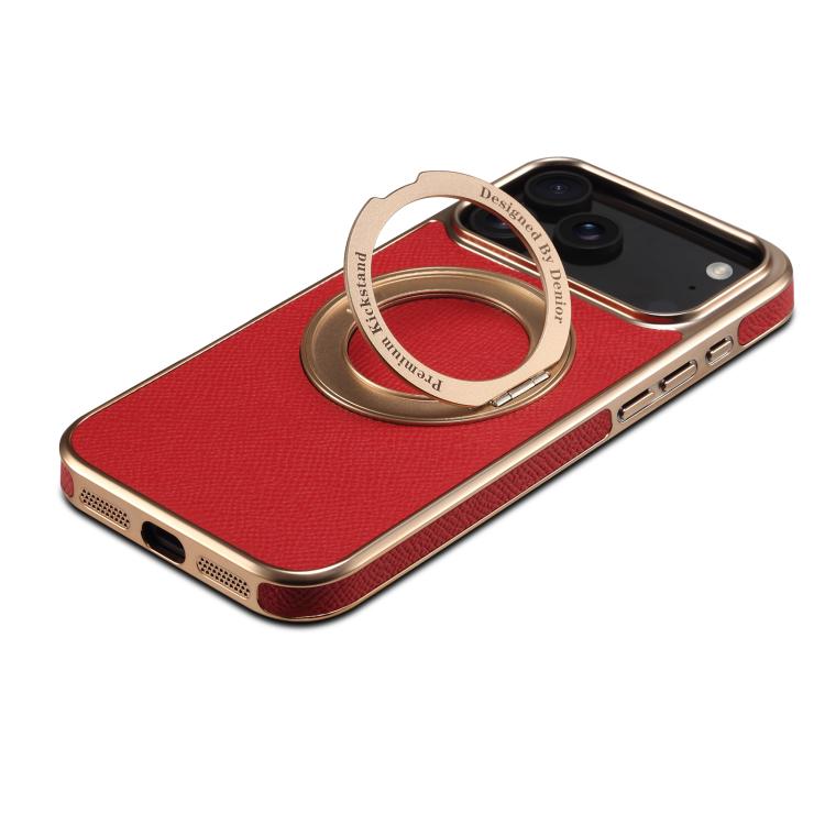 For iPhone 17 Pro Max Denior A23 Magnetic Holder Electroplating Genuine Leather Phone Case