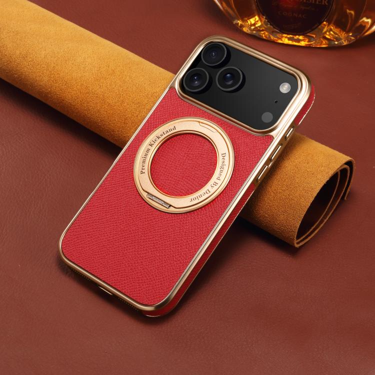 For iPhone 17 Pro Max Denior A23 Magnetic Holder Electroplating Genuine Leather Phone Case