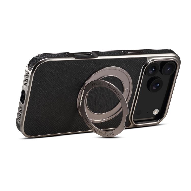 For iPhone 17 Pro Denior A23 Magnetic Holder Electroplating Genuine Leather Phone Case