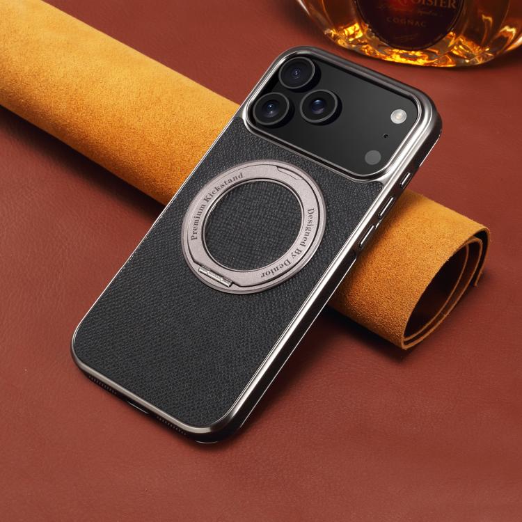 For iPhone 17 Pro Denior A23 Magnetic Holder Electroplating Genuine Leather Phone Case