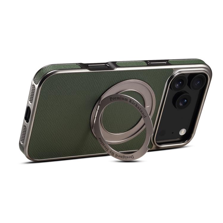 For iPhone 17 Pro Denior A23 Magnetic Holder Electroplating Genuine Leather Phone Case