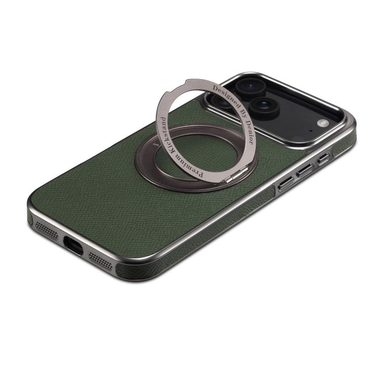 For iPhone 17 Pro Denior A23 Magnetic Holder Electroplating Genuine Leather Phone Case