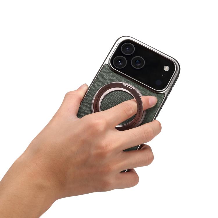For iPhone 17 Pro Denior A23 Magnetic Holder Electroplating Genuine Leather Phone Case