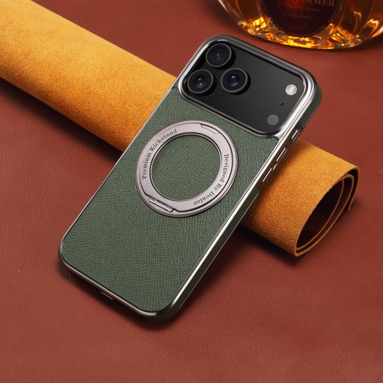 For iPhone 17 Pro Denior A23 Magnetic Holder Electroplating Genuine Leather Phone Case