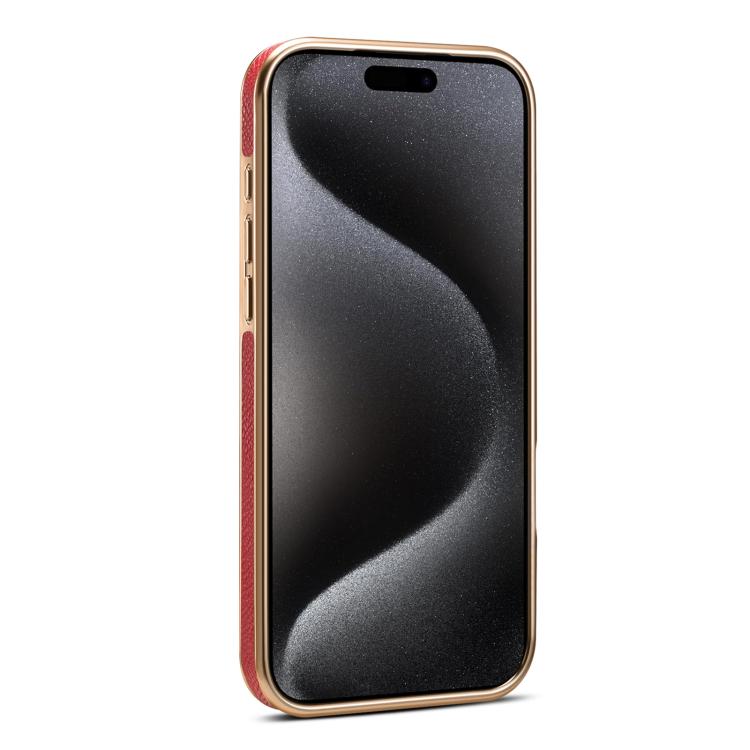 For iPhone 17 Pro Denior A23 Magnetic Holder Electroplating Genuine Leather Phone Case