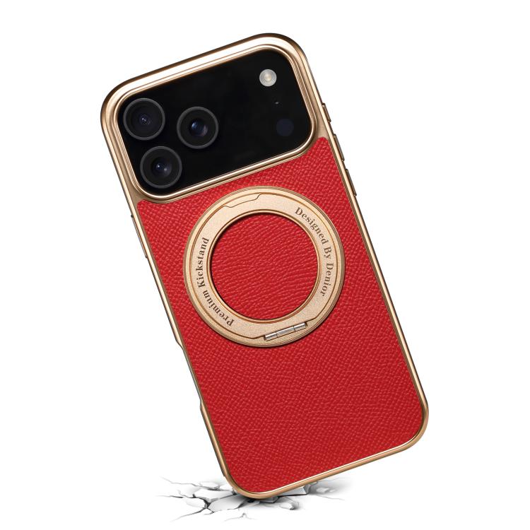For iPhone 17 Pro Denior A23 Magnetic Holder Electroplating Genuine Leather Phone Case