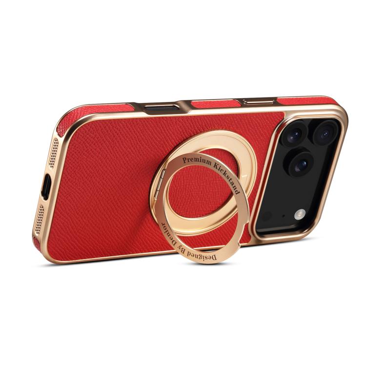 For iPhone 17 Pro Denior A23 Magnetic Holder Electroplating Genuine Leather Phone Case