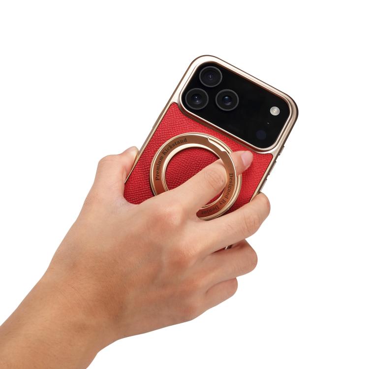 For iPhone 17 Pro Denior A23 Magnetic Holder Electroplating Genuine Leather Phone Case